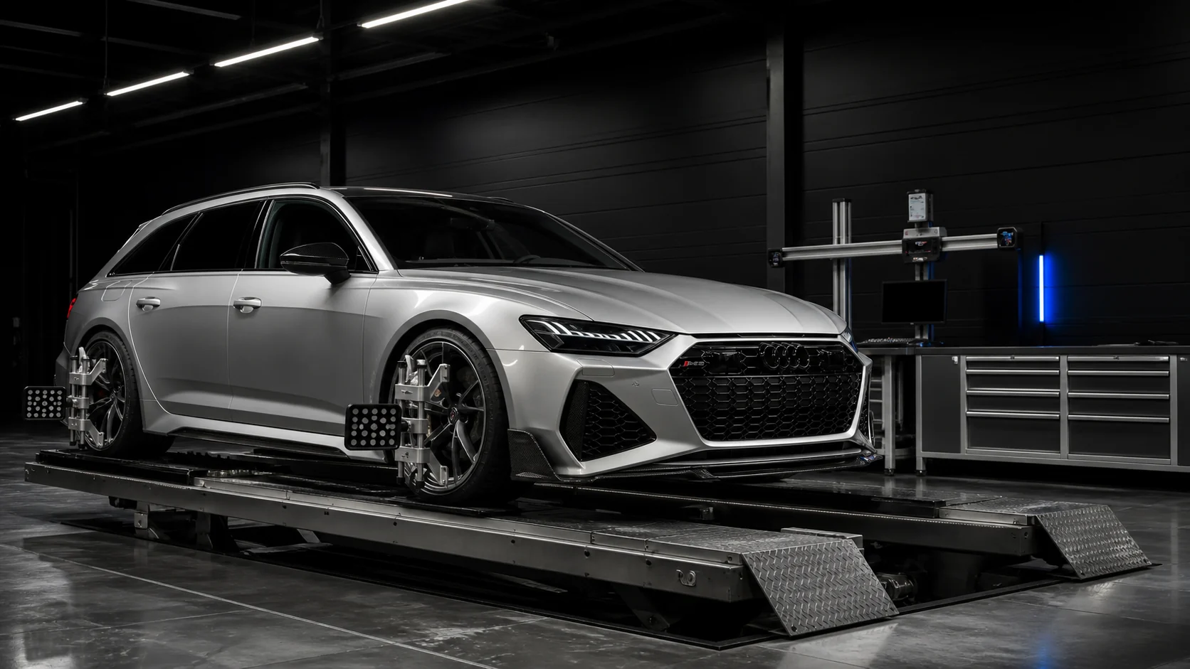 Audi RS6 на стенді розвал-сходження